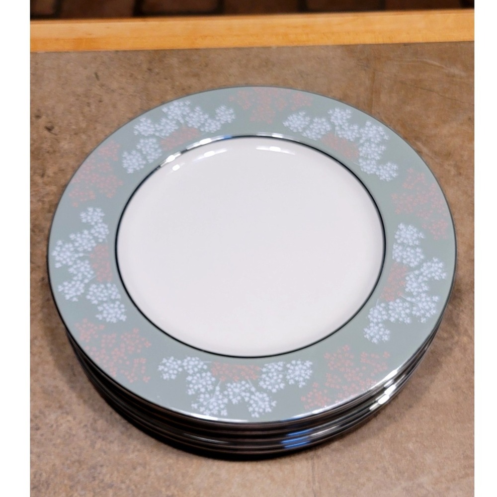 TWO Castleton China Lace Dinner Plates Set of 2 Gray Floral Rim